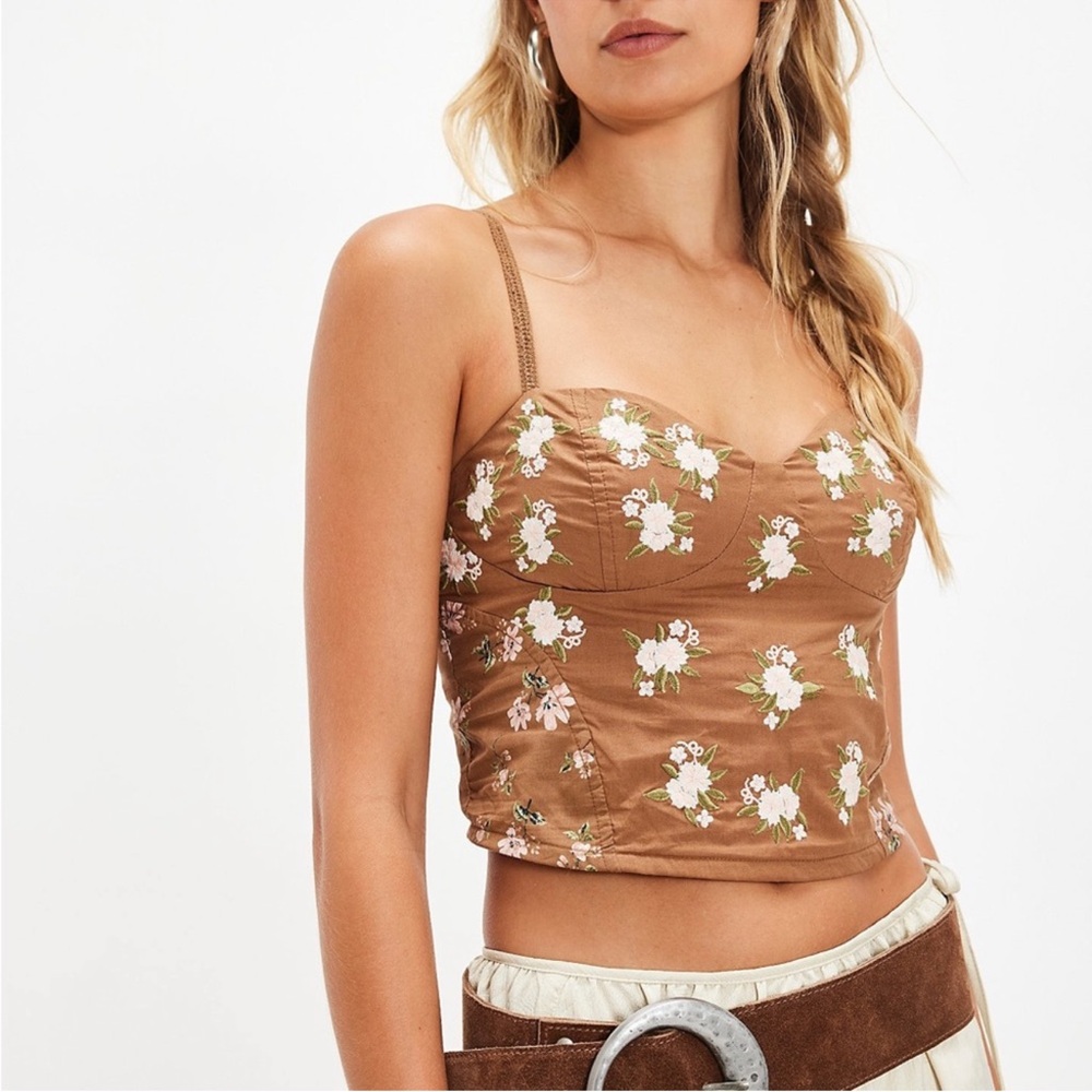 Free People Wild Flowers Embroidered Sleeveless Bustier